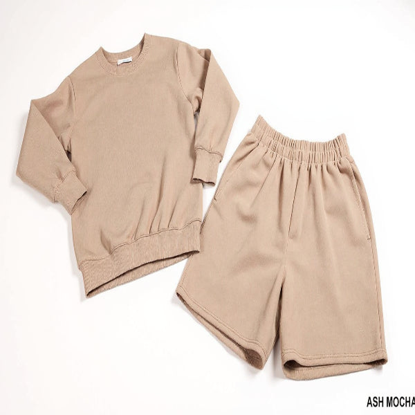 Zenana Fleece Boat Neck Sweatshirt and Shorts Set