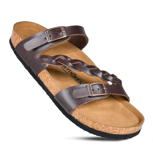 Aerothotic arch supportive sandals for women in brown with a braided strap design for comfort and style