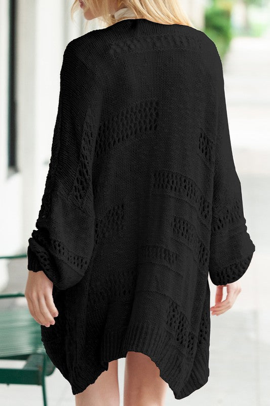 Shophouse Northwest black crochet dolman cardigan loose open knit with batwing sleeves casual layering