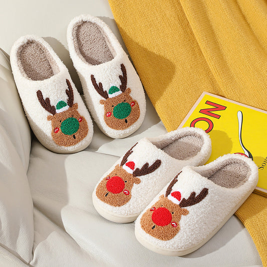 Christmas elk slippers winter cozy with cute reindeer design and plush lining for warmth