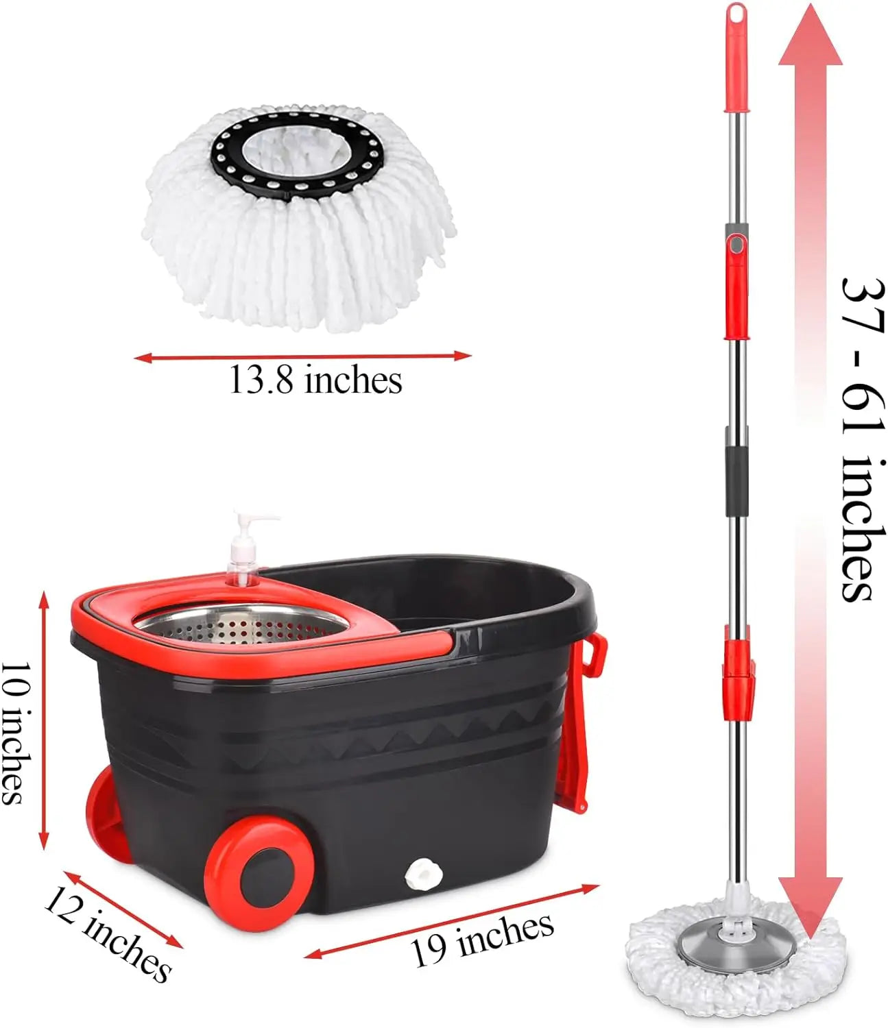 Shophouse Northwest spin mop bucket set with wheels black and red bucket telescopic mop and extra mop head