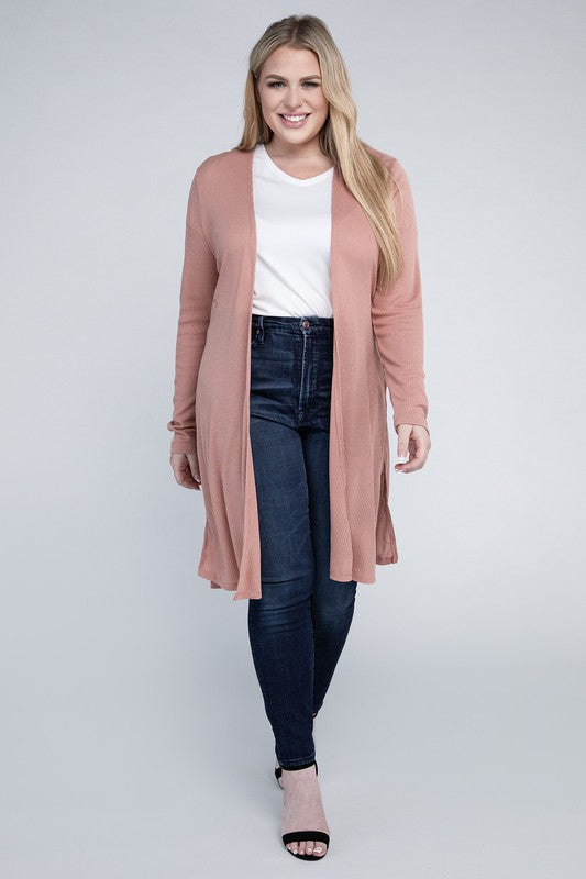 Shophouse Northwest plus size everyday comfy cardigan dusty rose open front long sleeve drape