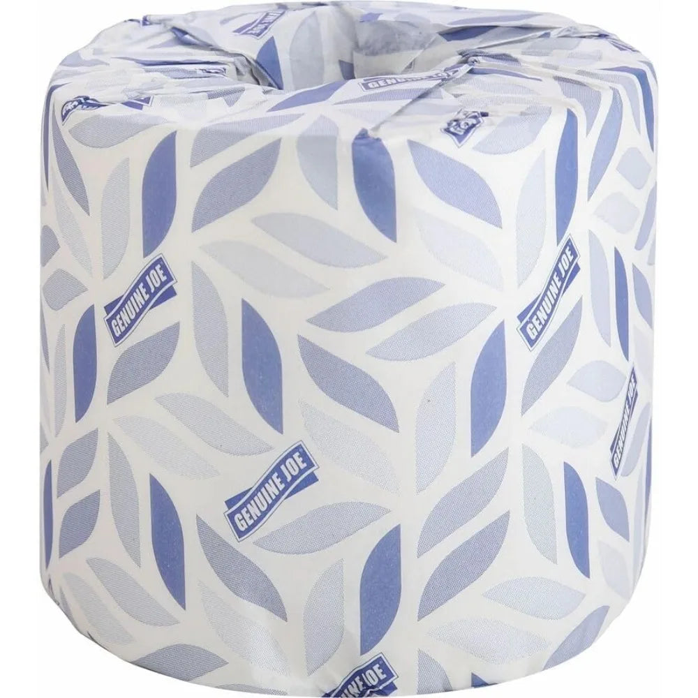 Shophouse Northwest bulk bath tissue 2 ply 96 count single large white roll with blue leaf pattern