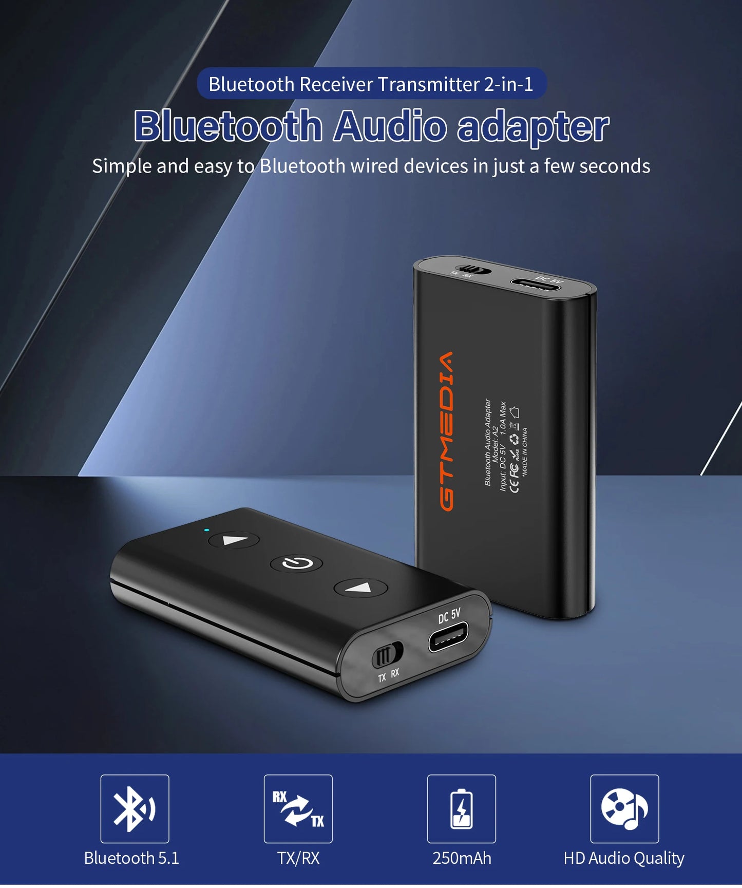 Shophouse Northwest portable wireless bluetooth audio adapter dual mode transmitter receiver compact black