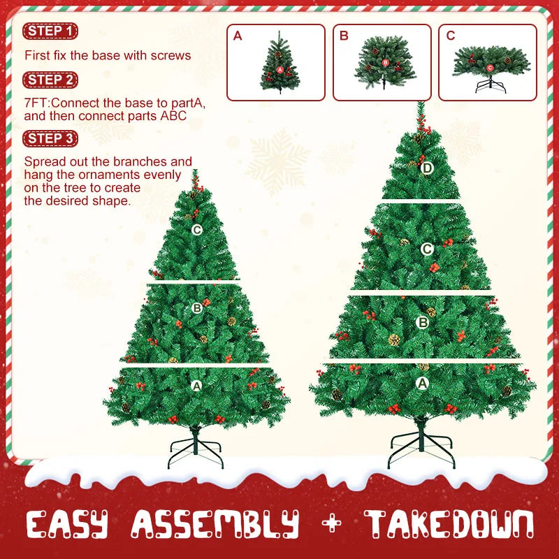 Shophouse Northwest instruction diagram showing easy assembly steps and parts A B C D for a 7ft artificial Christmas tree