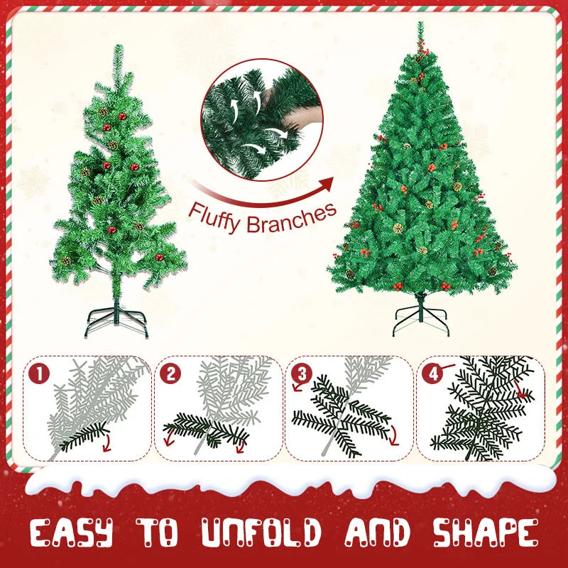 Shophouse Northwest 7ft artificial Christmas tree with fluffy branches red berry accents and easy to shape assembly