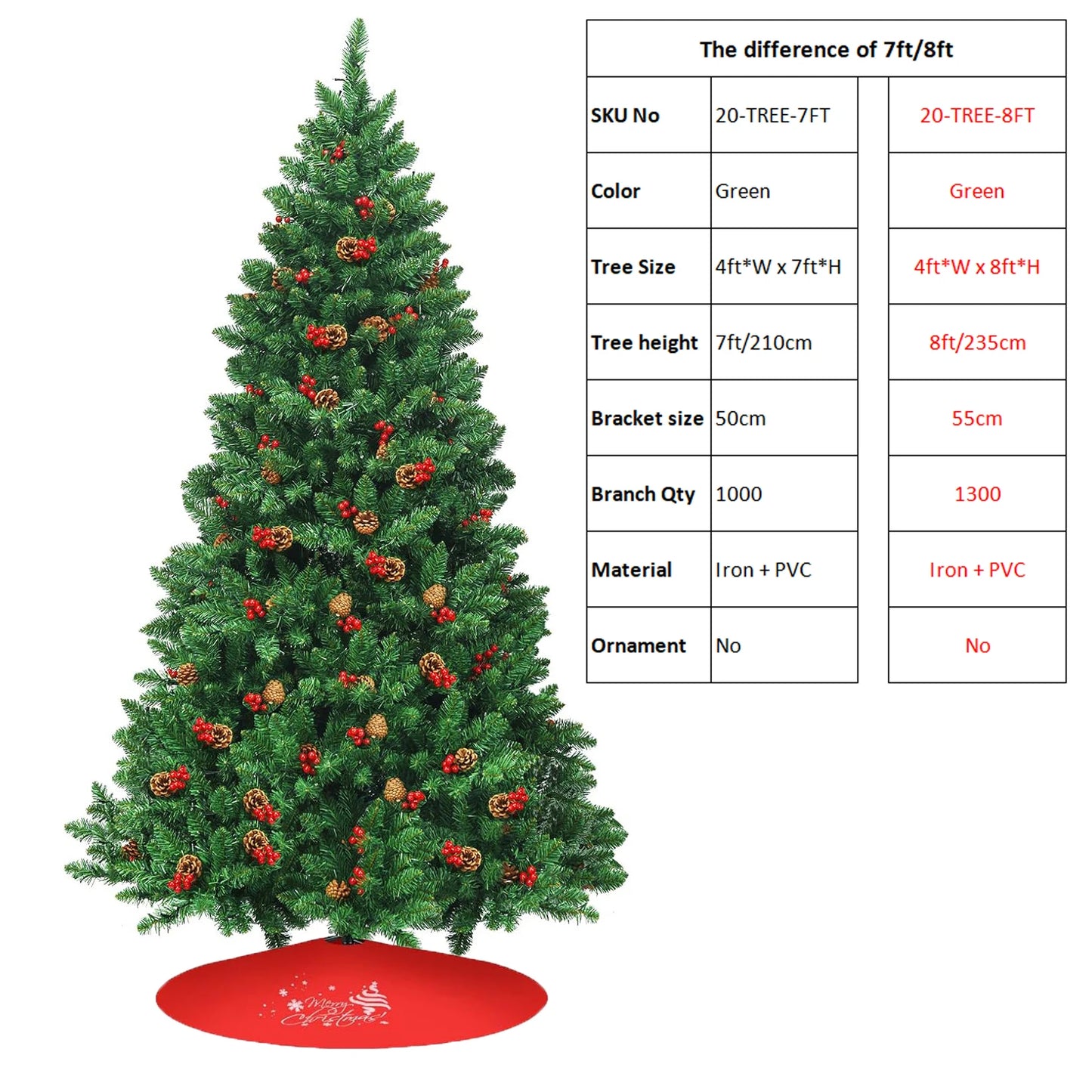 Shophouse Northwest 7ft artificial Christmas tree with full green PVC branches and red berry decorations