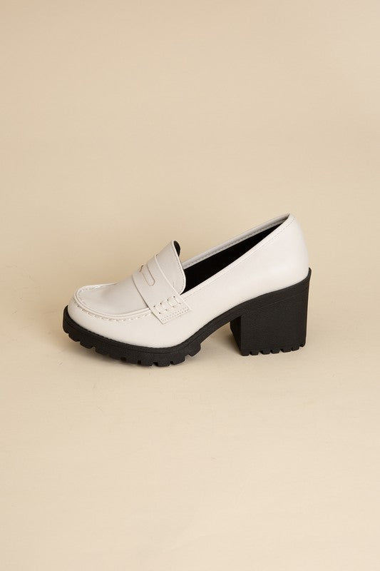 KINDER Loafer shoes Shophouse Northwest white chunky heel penny loafer with lug sole and platform