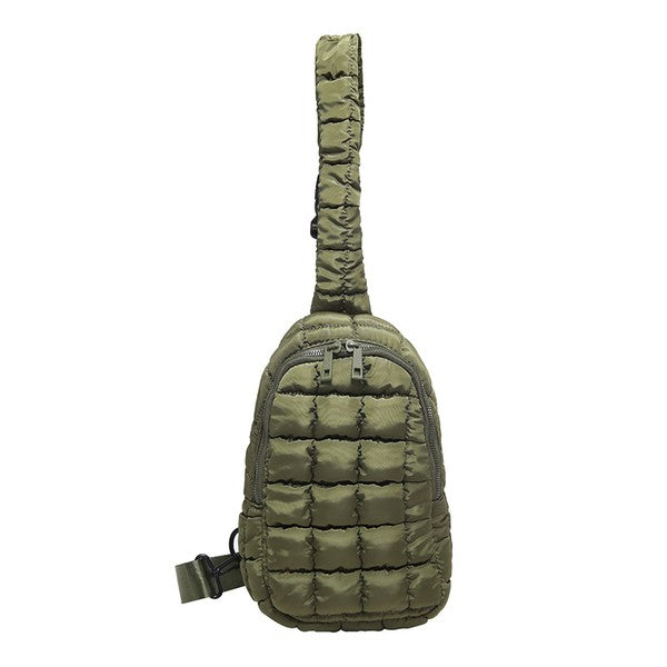 Shophouse Northwest Skyler puffer sling bag olive green quilted crossbody with single strap