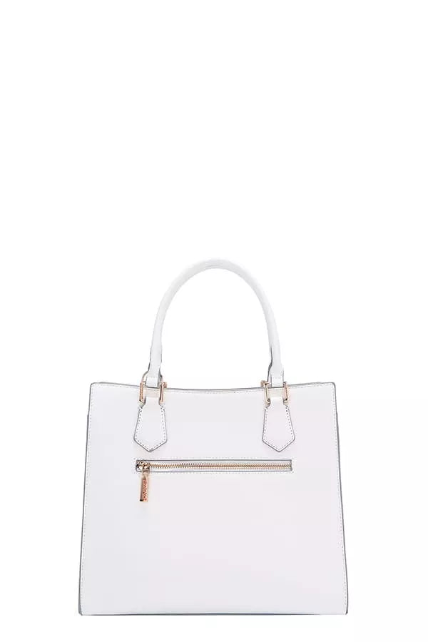 Nicole Lee structured tote bag in white with stylish design and front zipper pocket for modern elegance