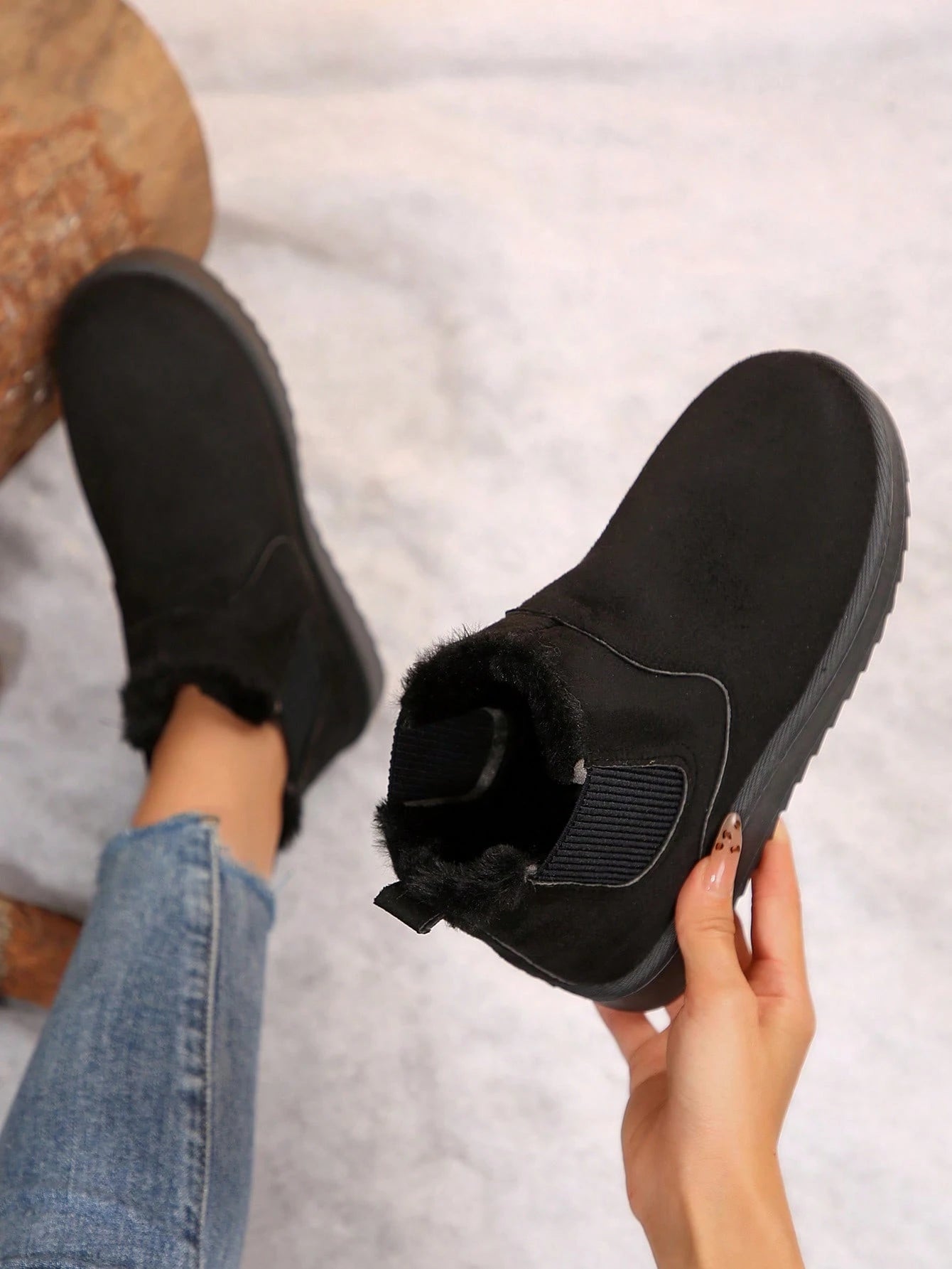 Black Jumpstudios-BTG non slip indoor outdoor winter boots with soft fur lining for comfort