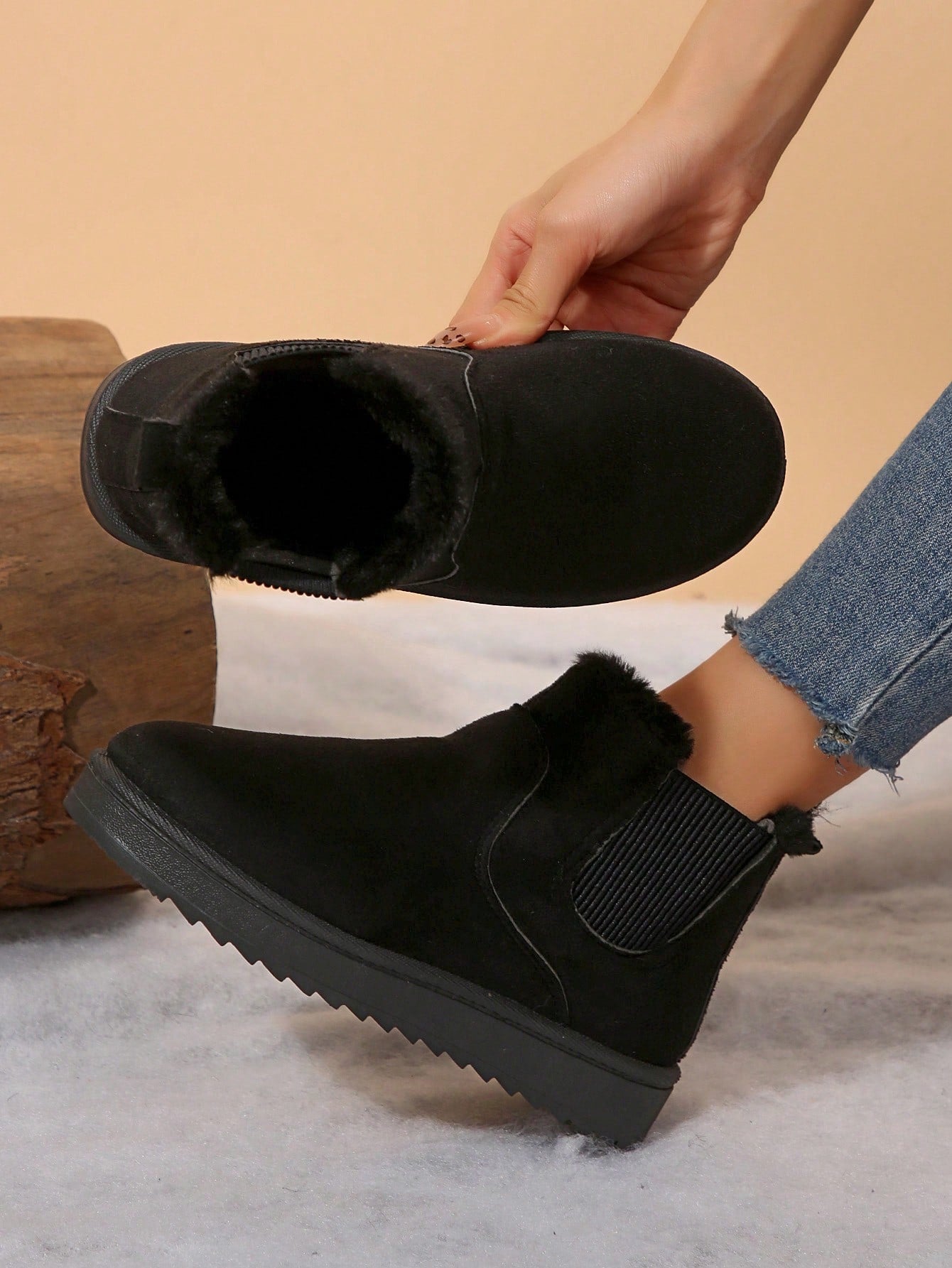 Jumpstudios-BTG Women's Non Slip Indoor Outdoor Winter Boots in Black with Plush Lining and Flexible Sole