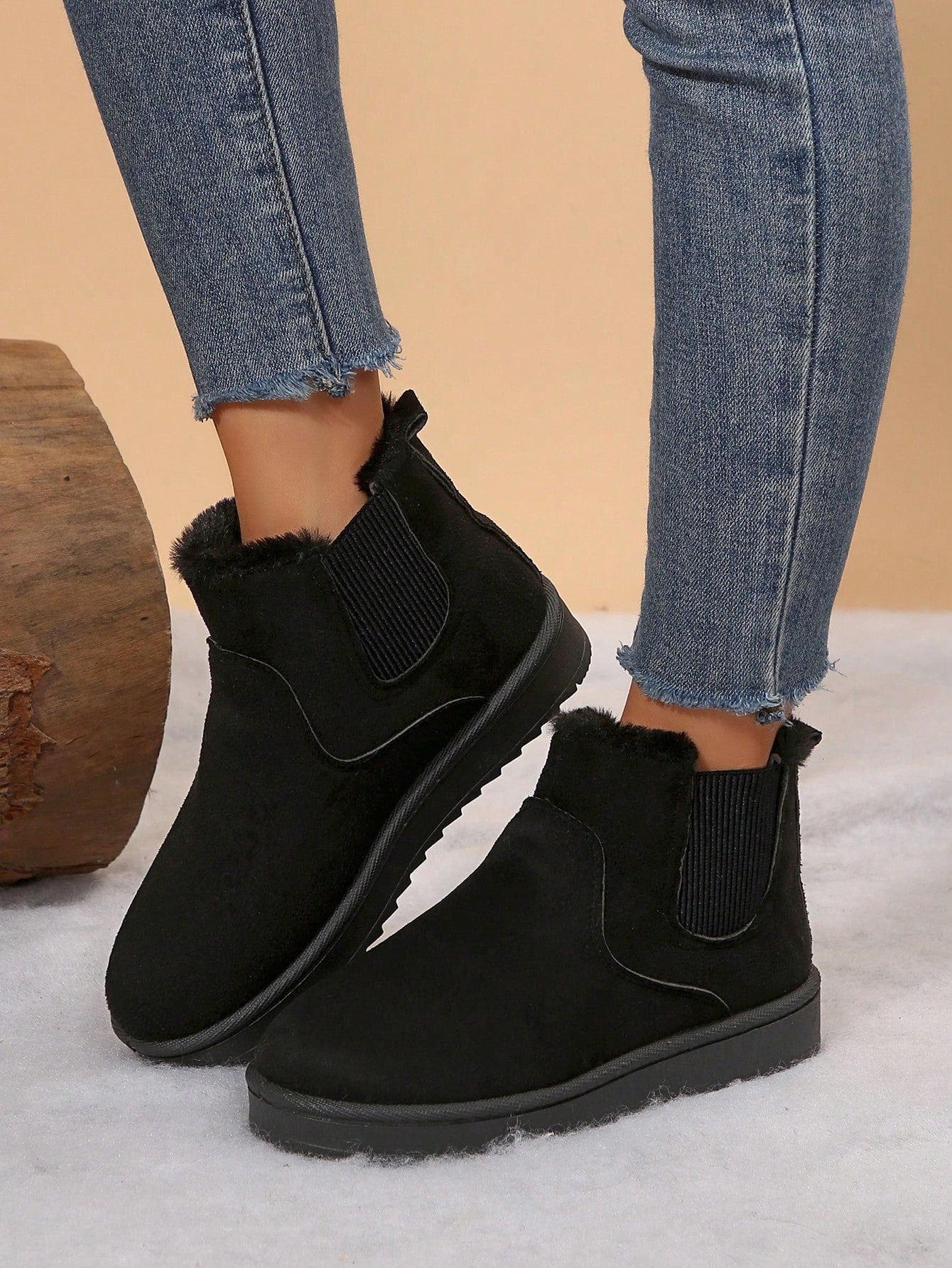 Jumpstudios-BTG black non slip indoor outdoor winter boots with fur lining for women