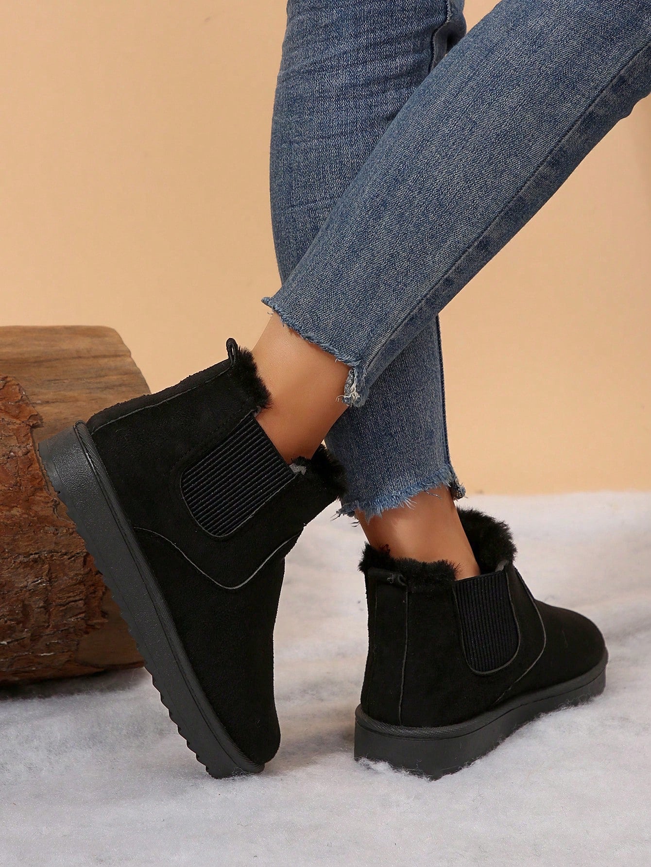 Jumpstudios-BTG women’s slippers, fashionable black non slip indoor outdoor winter boots with cozy lining