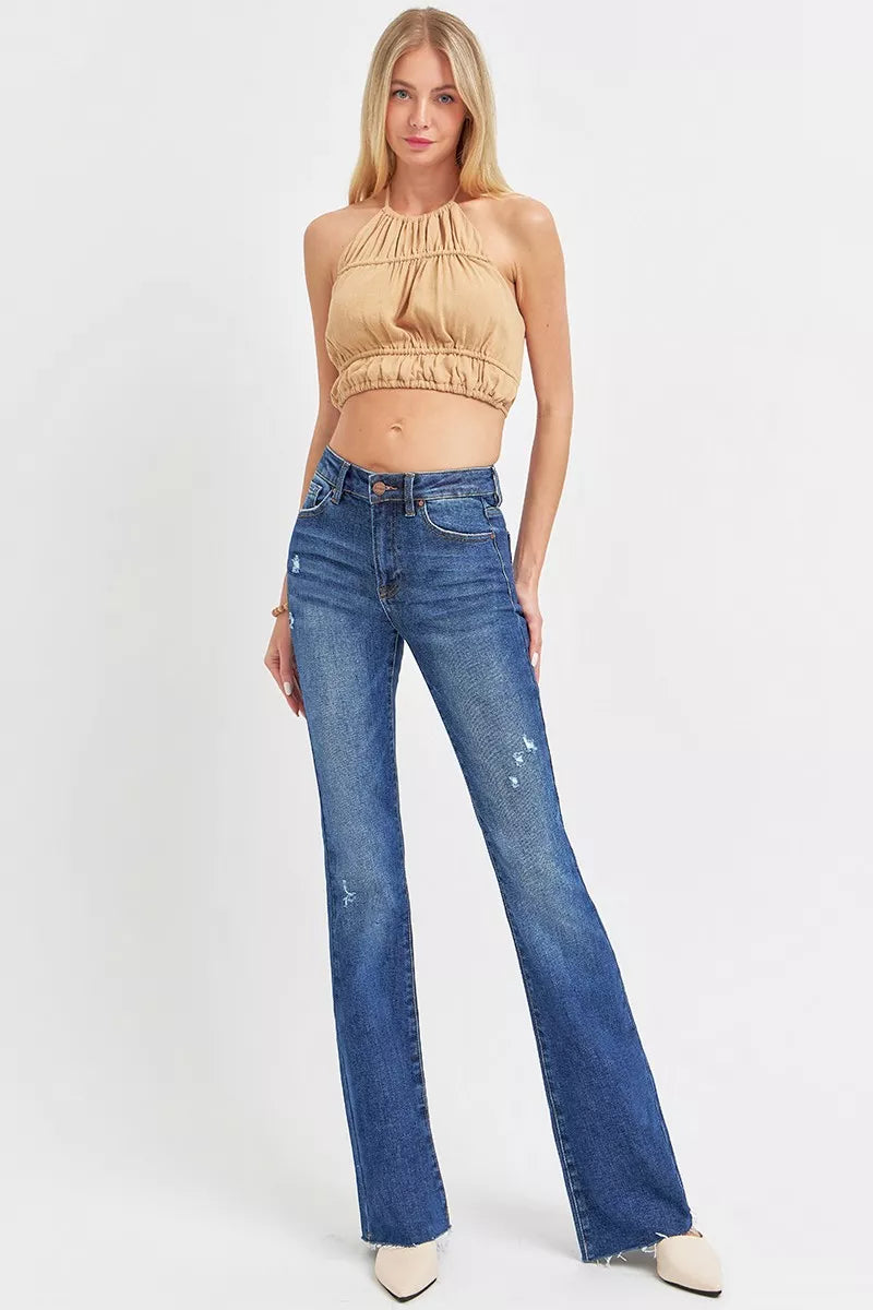Trendsi plus size distressed flare jeans in a stylish blue wash for a trendy look