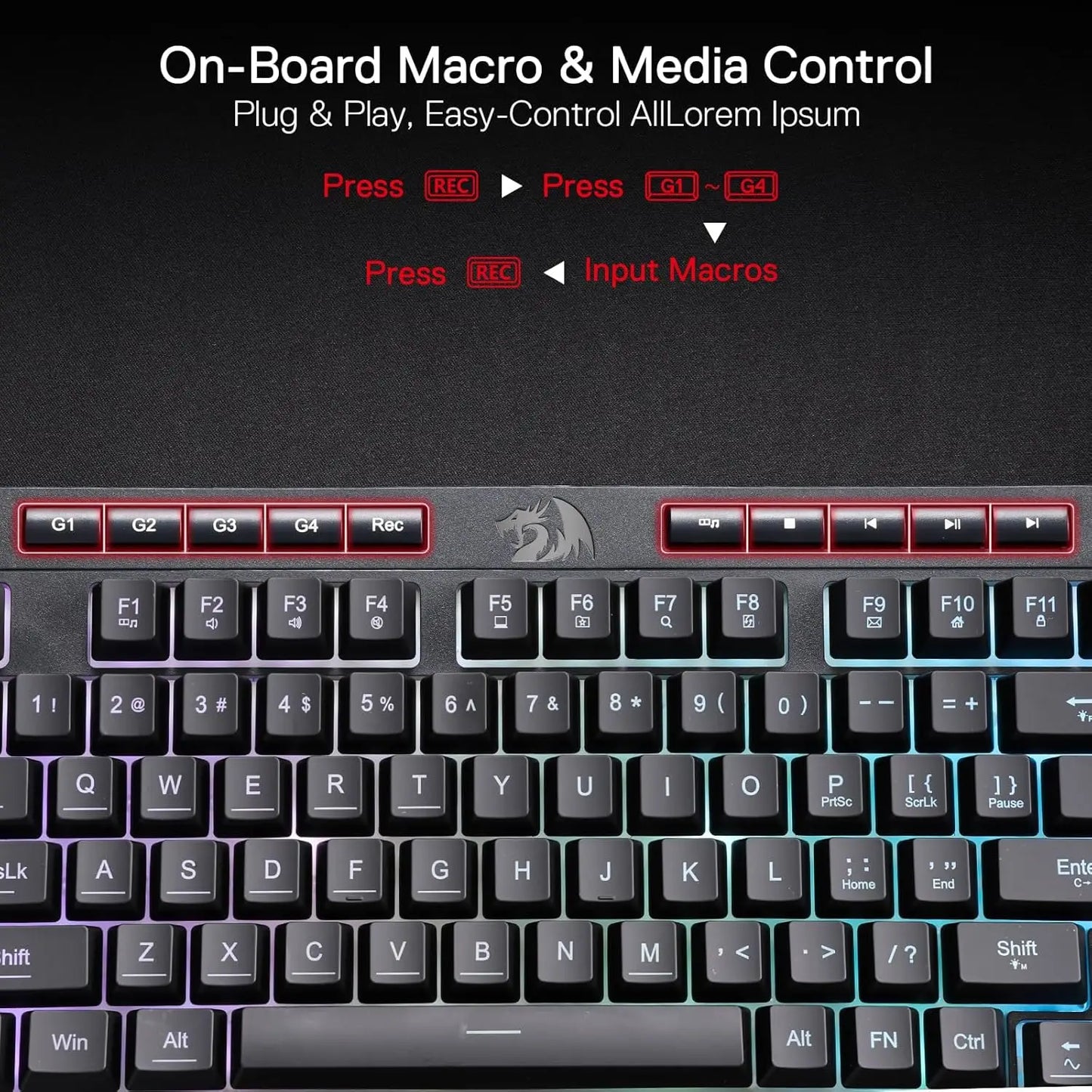 Redragon K515 Shiva gaming keyboard with on-board macro and media control keys and RGB backlighting