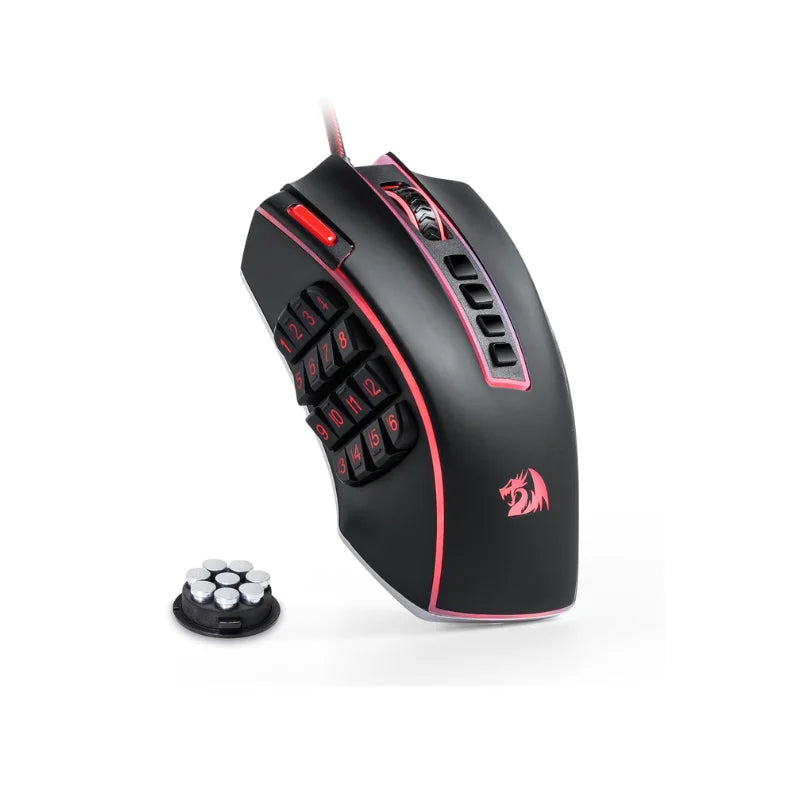 Shophouse Northwest Redragon M990 32000 DPI wired gaming mouse black with red accents 12 side buttons and adjustable weights
