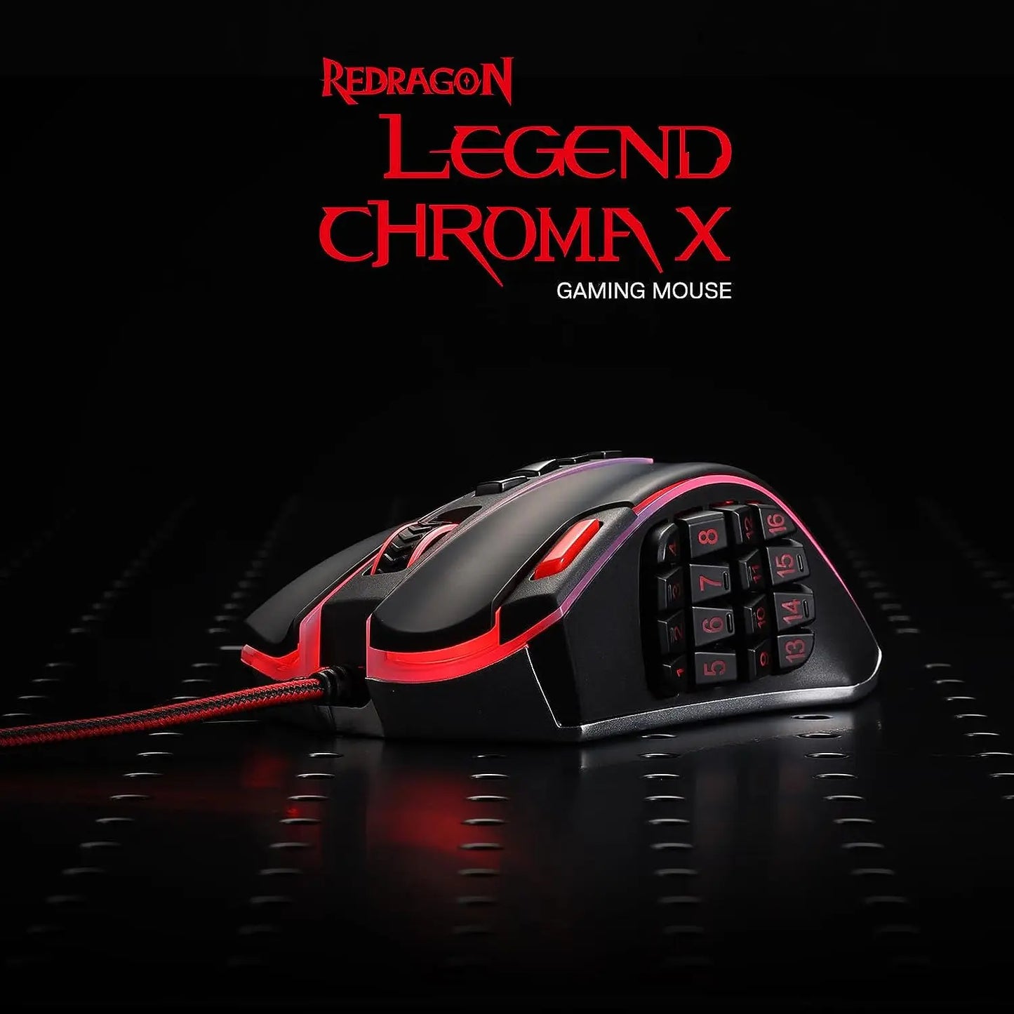 Shophouse Northwest Redragon M990 32000 DPI wired gaming mouse black with red lighting and 12 side macro buttons