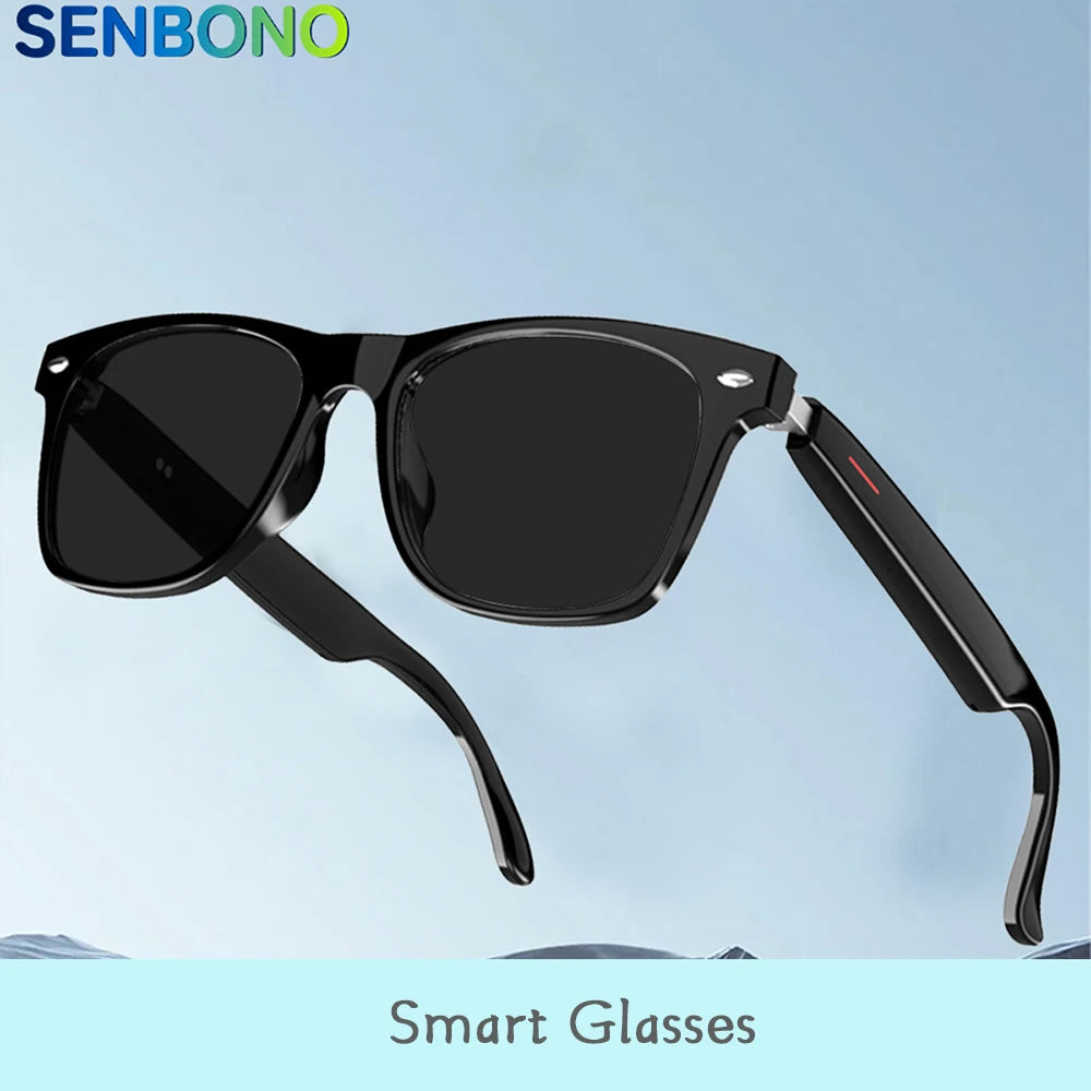 Shophouse Northwest black square sunglasses with thick temples smart anti-blue light fashion bluetooth glasses for calls and music