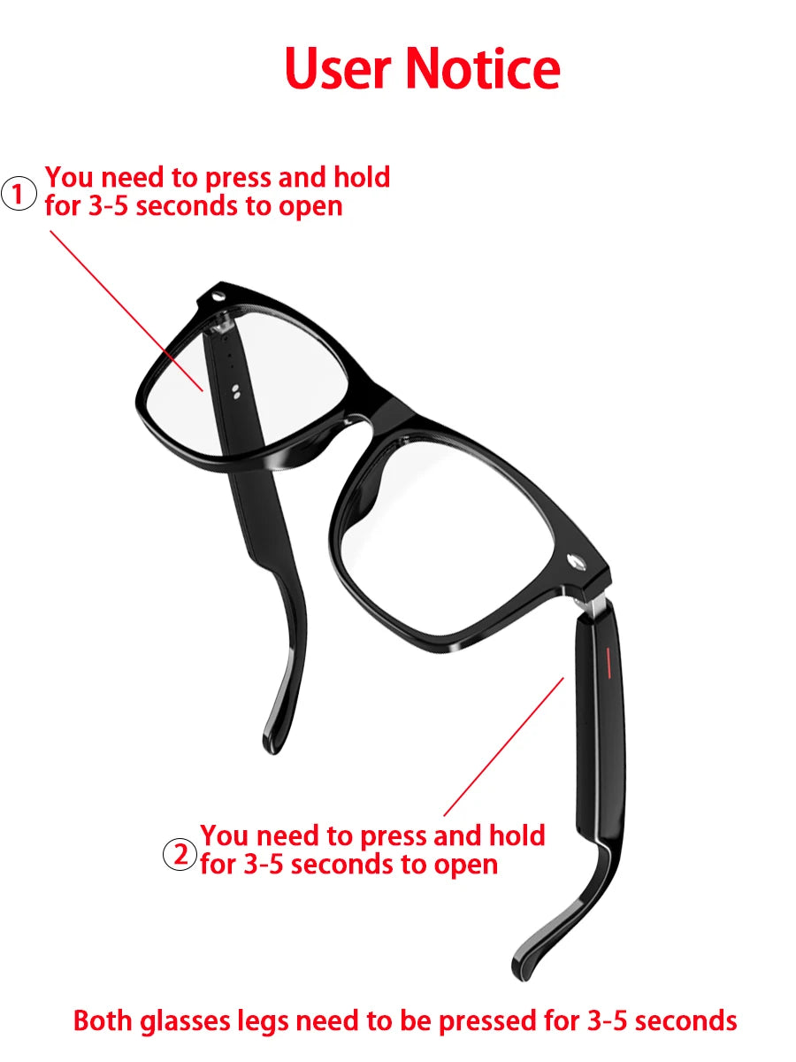 Shophouse Northwest smart anti-blue light fashion bluetooth glasses black frame user notice press and hold temples to power on