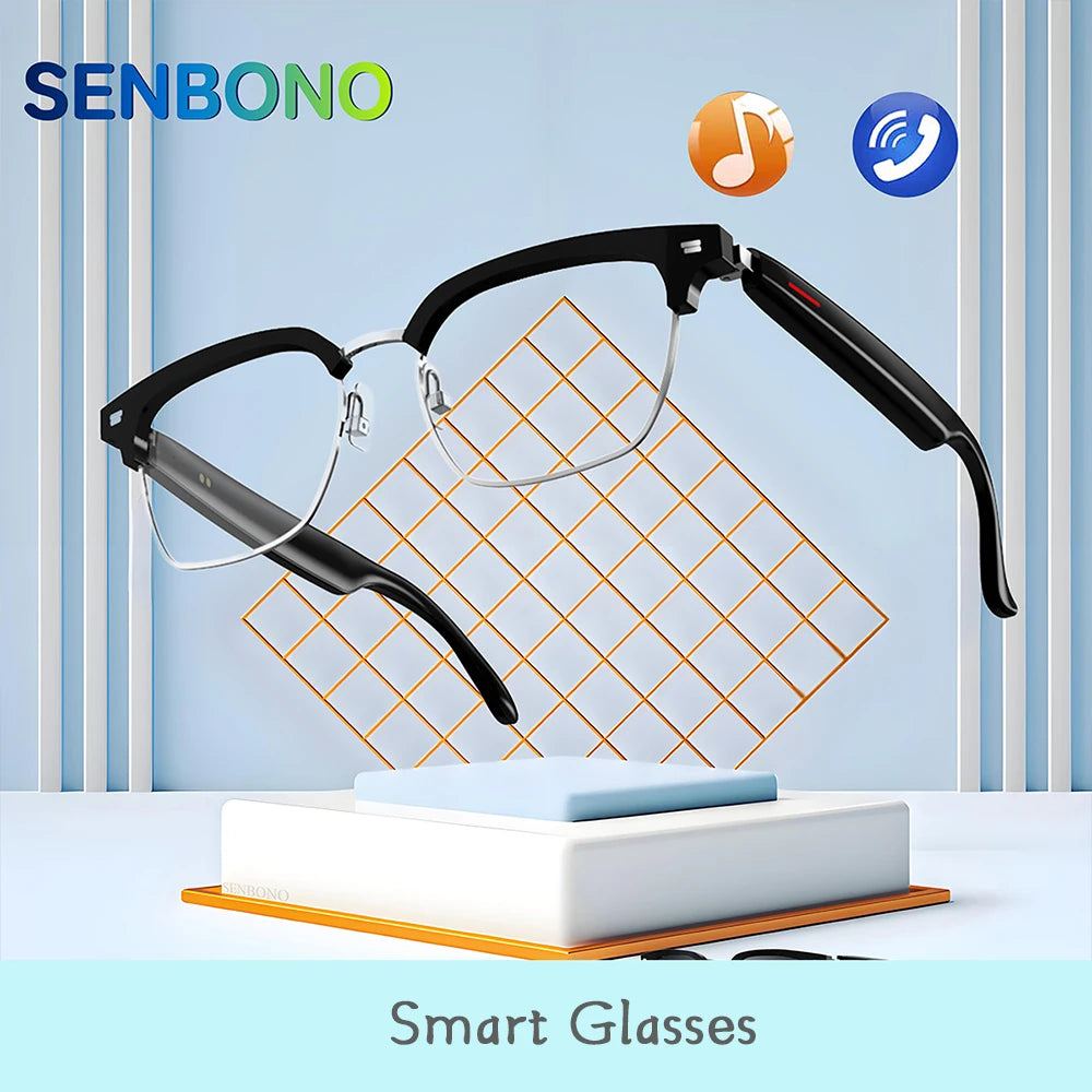 Shophouse Northwest smart anti-blue light fashion bluetooth glasses black semi rimless with audio and microphone