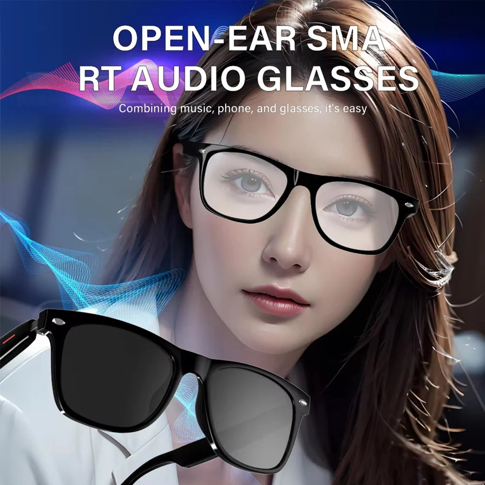 Shophouse Northwest smart anti-blue light fashion bluetooth glasses black open ear audio frames on model