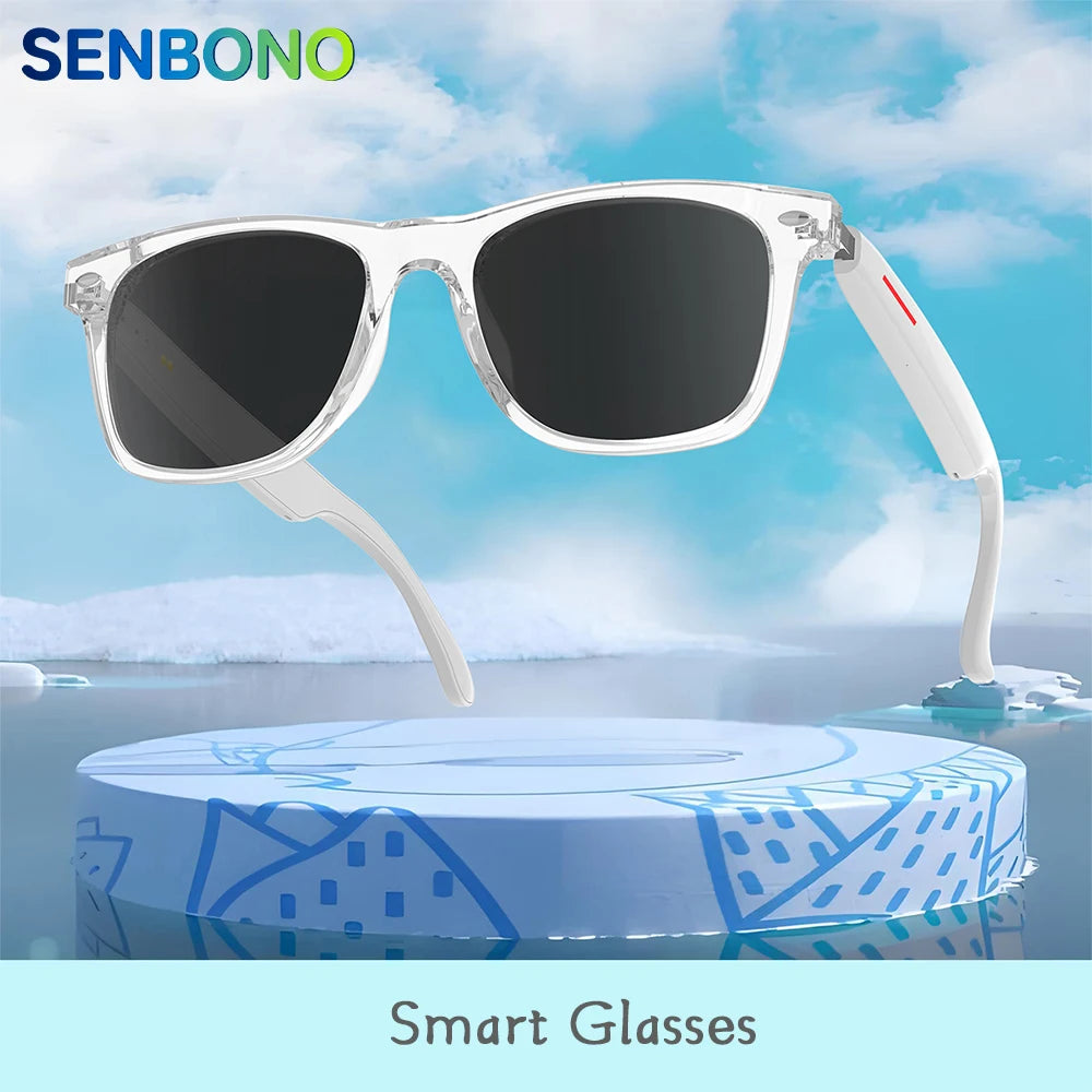 Shophouse Northwest white transparent frame sunglasses smart anti-blue light fashion bluetooth glasses with dark lenses