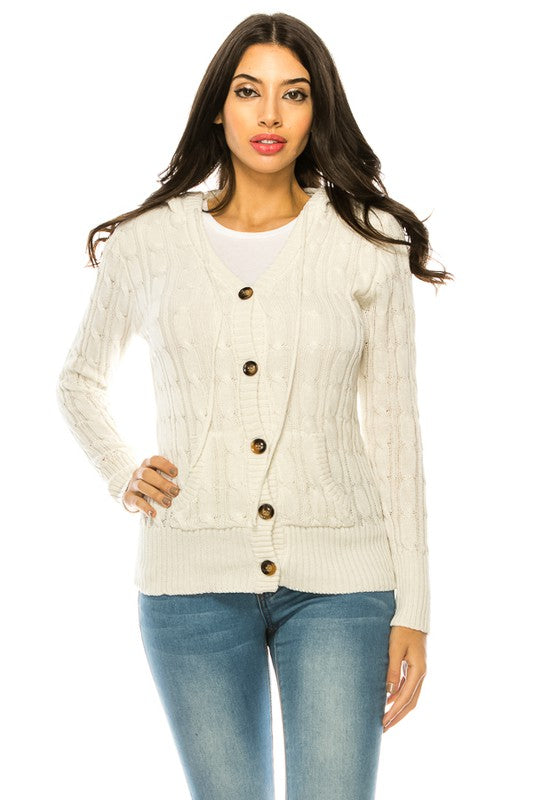 Shophouse Northwest cream cable button front plus size knit cardigan sweater with long sleeves