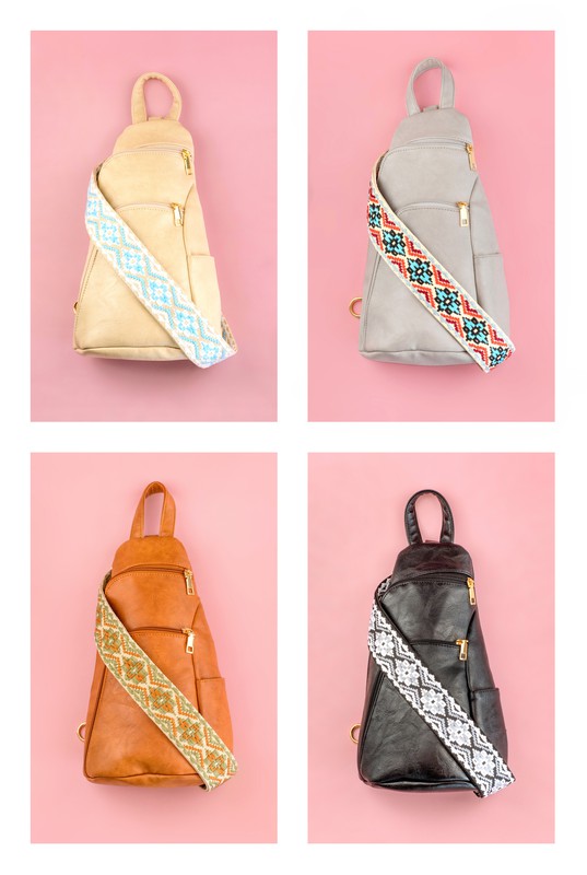 Shophouse Northwest everyday sling bag for women four leather sling bags in beige gray tan and black with patterned straps