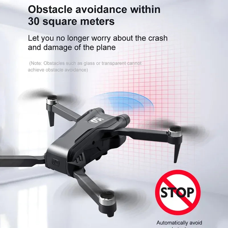 Z908 Pro Max GPS drone 8K Dual Camera hovering near wall showing obstacle avoidance within 30 square meters