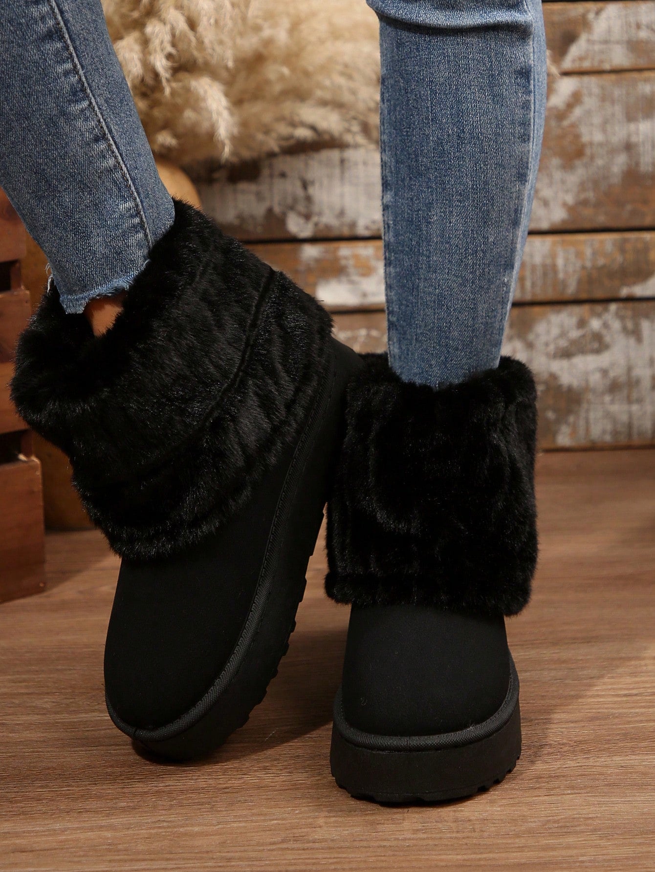 Cozy black winter warm boots for women with faux fur lining for extra comfort and style