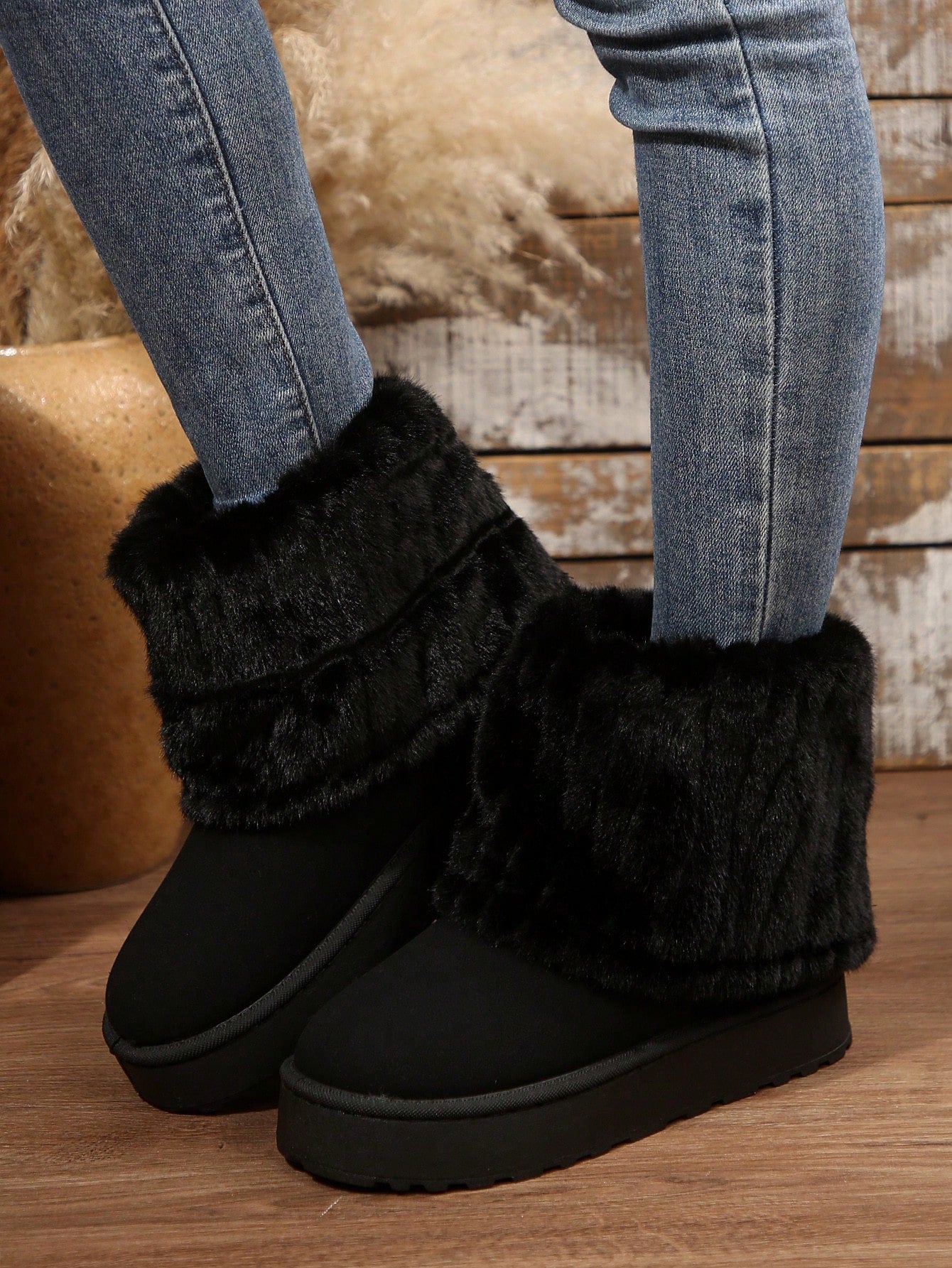 Warm black Jumpstudios-BTG winter warm boots for women with faux fur cuff for cozy comfort