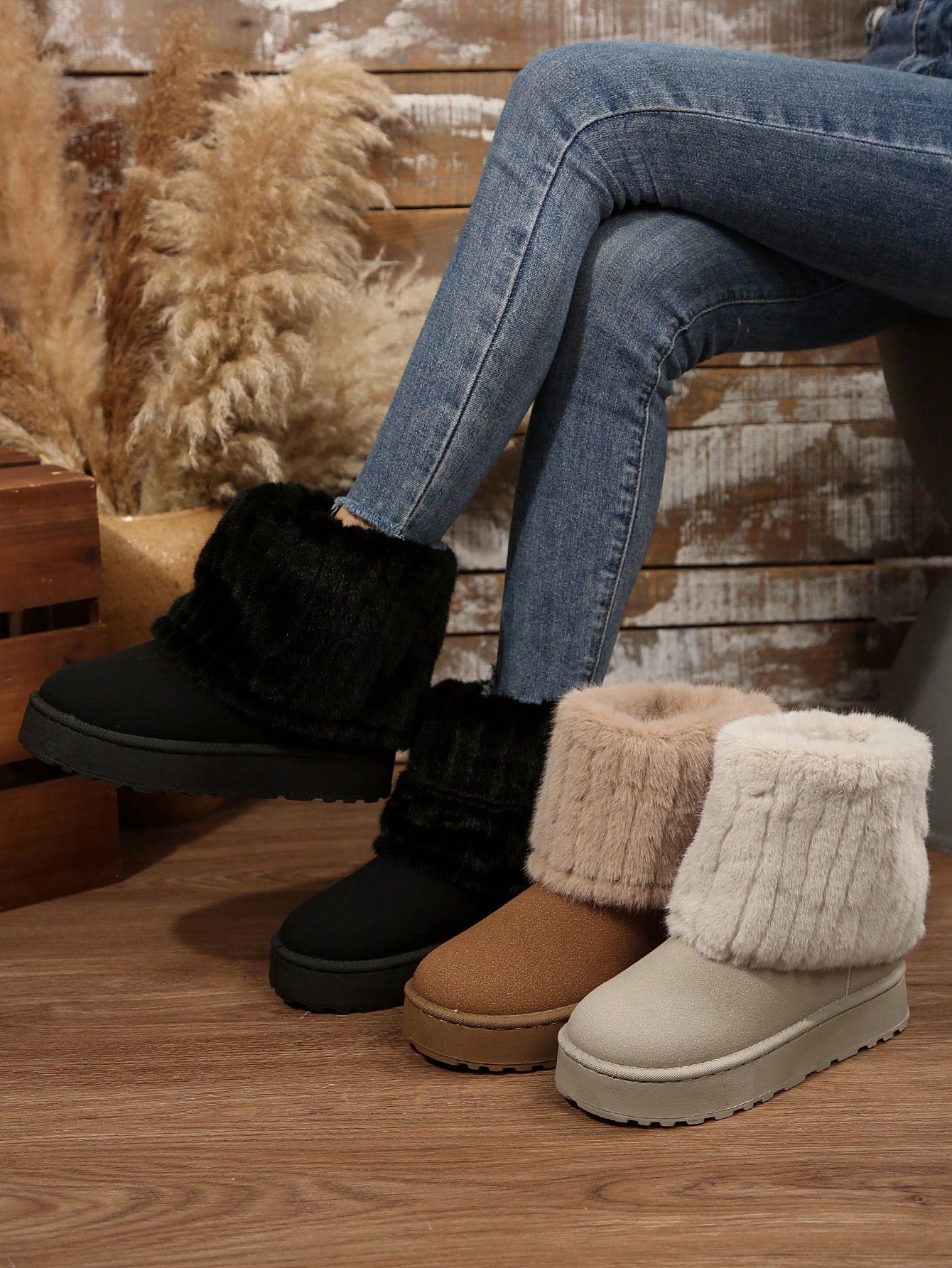 Cozy winter warm boots for women in black, beige, and white styles for comfort and style