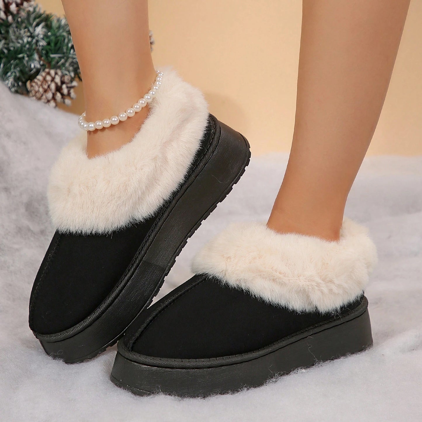 Jumpstudios-BTG womens suede shearling slippers with soft faux fur lining for cozy comfort
