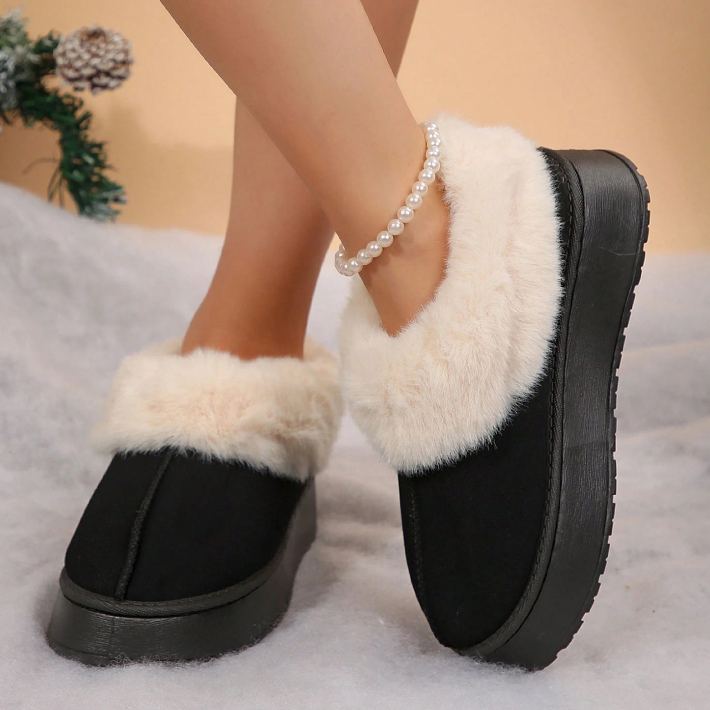 Cozy womens suede shearling slippers with fluffy lining and comfortable sole for indoor wear