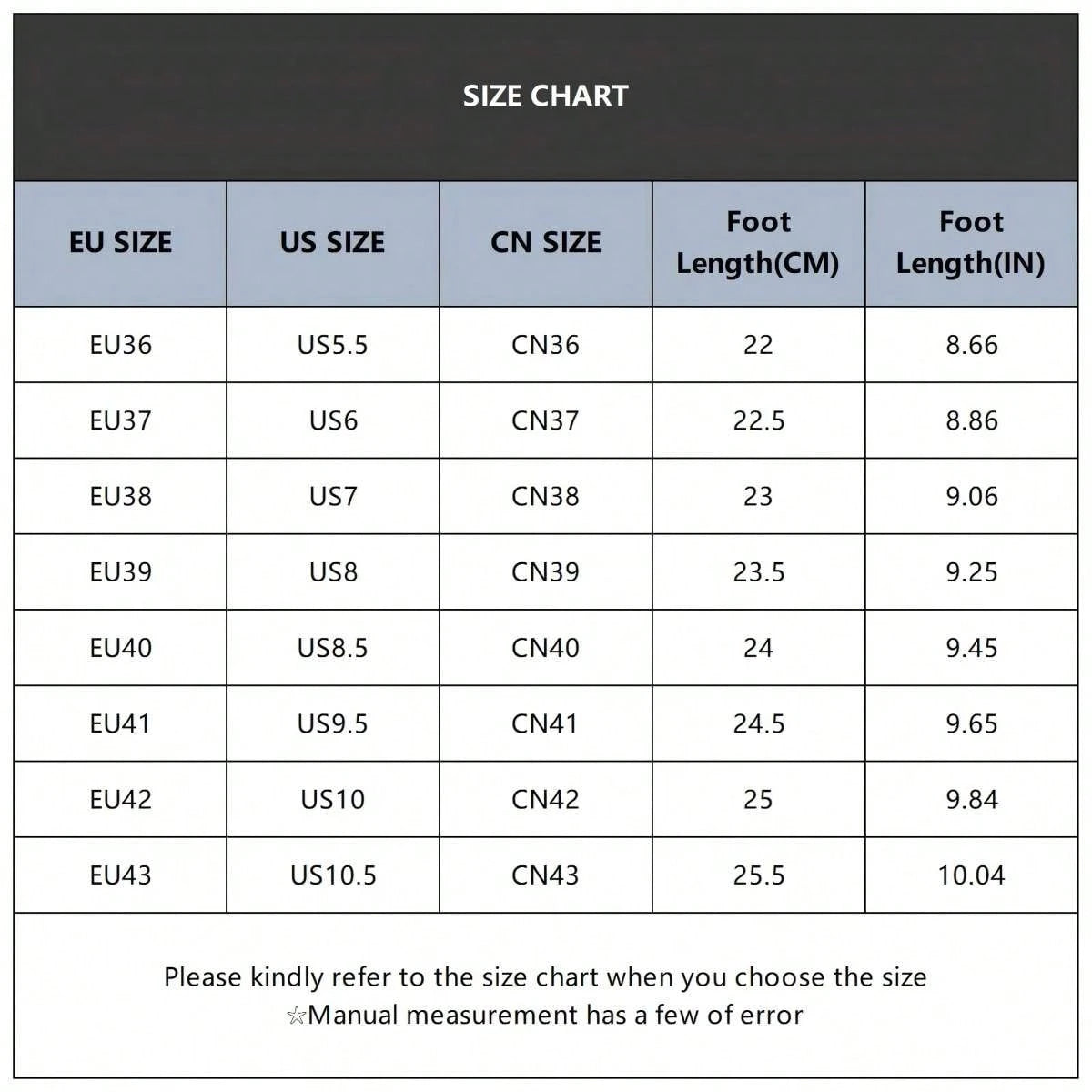 Size chart for Jumpstudios-BTG womens suede shearling slippers with EU, US, and CN sizes