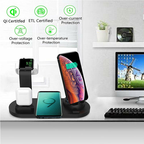 100w wireless charging station with multiple device compatibility and safety features on a desk