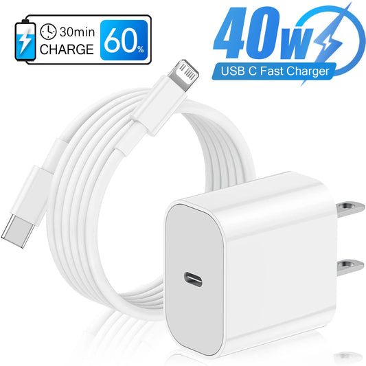 40W USB C fast charger for iPhone with charging cable, perfect for quick device charging