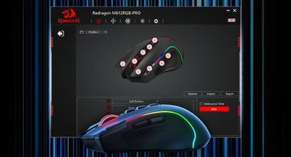 Shophouse Northwest 8000 DPI optical gaming mouse with RGB lighting and programmable buttons shown with customization software