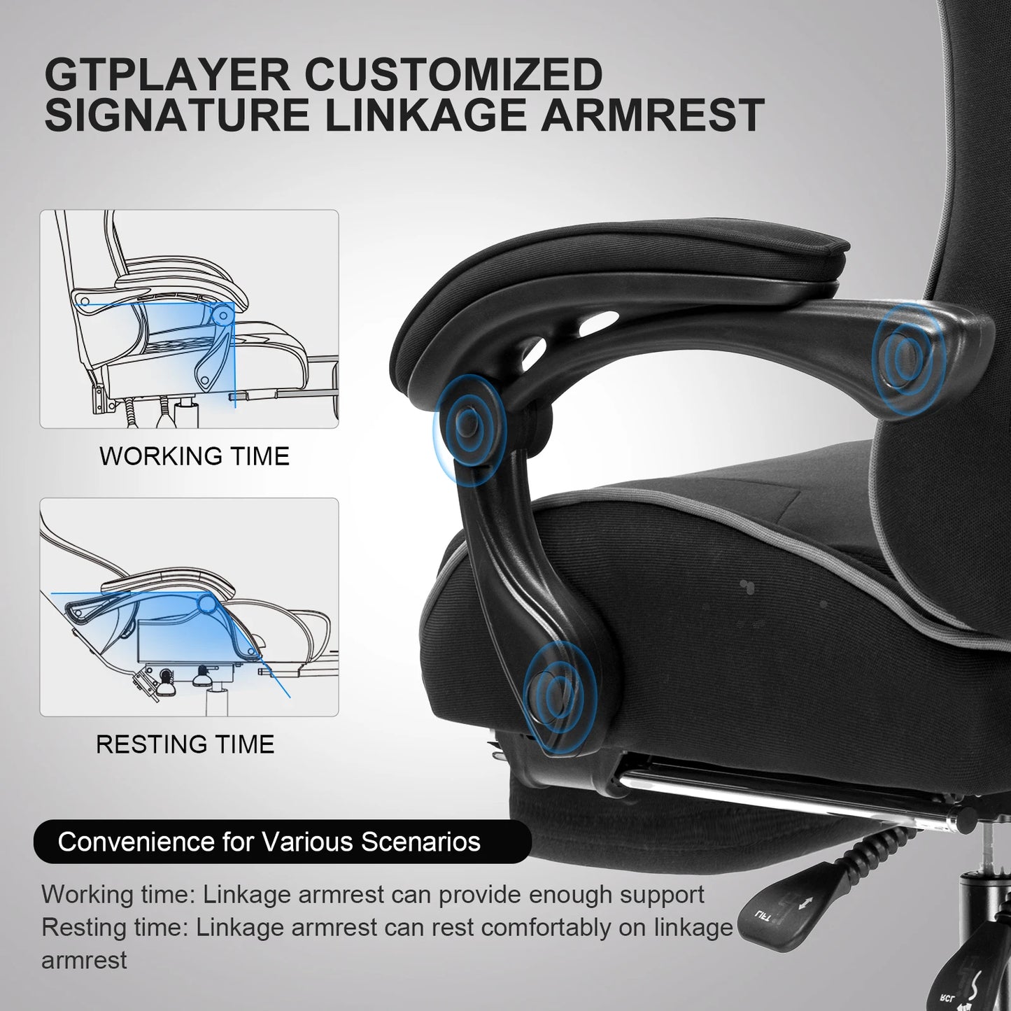 GTPLAYER Gaming Chair with Footrest, Lumbar Support, Headrest for Office or Gaming