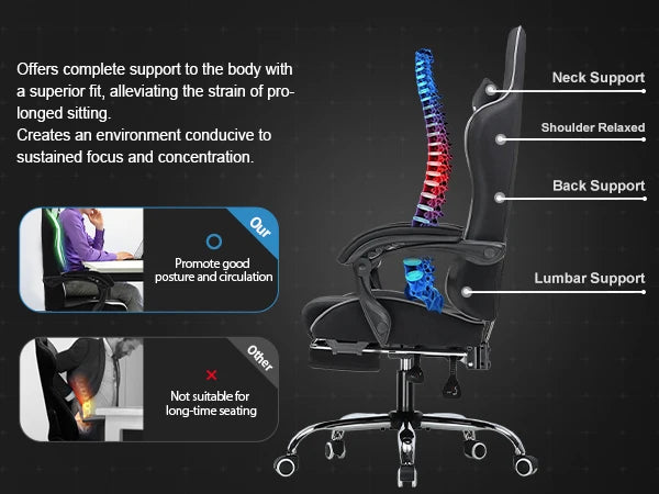 GTPLAYER Gaming Chair with Footrest, Lumbar Support, Headrest for Office or Gaming