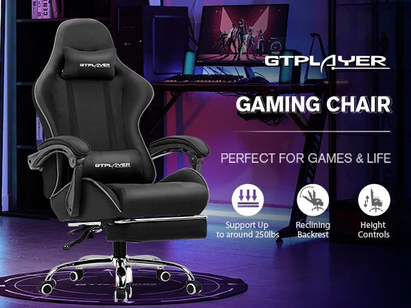 GTPLAYER Gaming Chair with Footrest, Lumbar Support, Headrest for Office or Gaming
