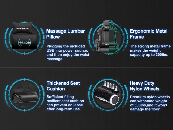 GTPLAYER Gaming Chair with Footrest, Lumbar Support, Headrest for Office or Gaming