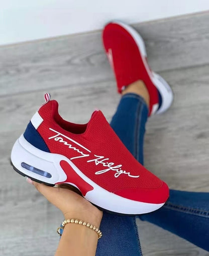 Casual Breathable Wedges Ladies Walking Sneakers Flat Shoes For Women