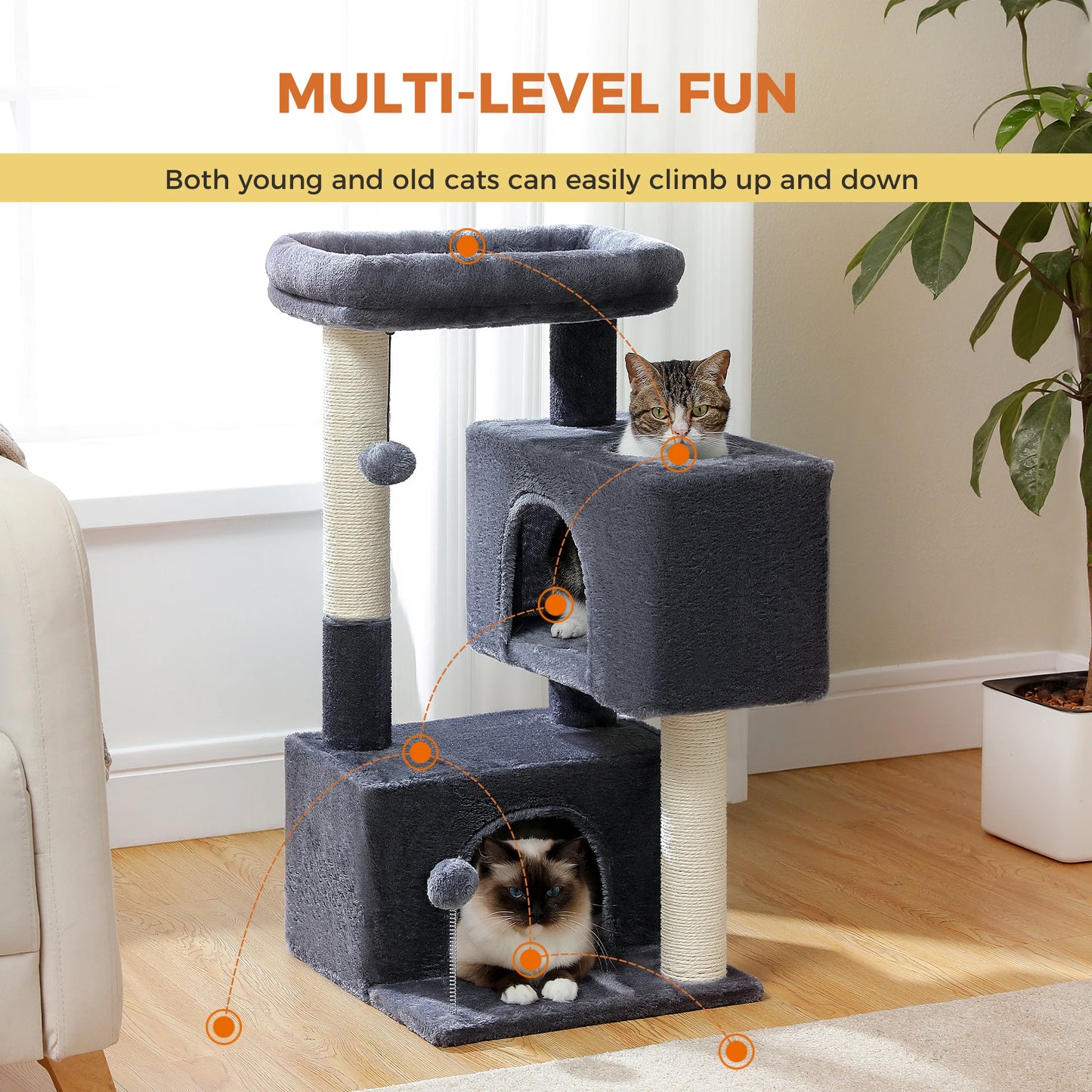 Large Cat Tree for Indoor Cats Multi-Level Cat Tower with Spacious Condos