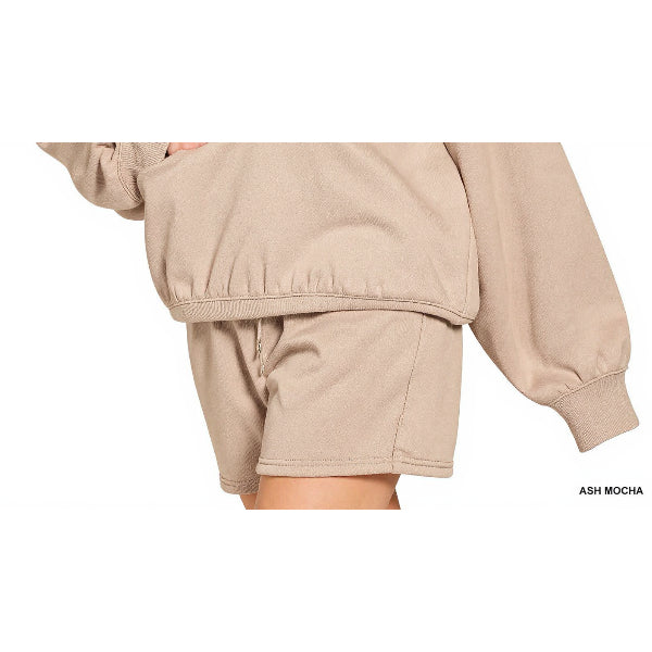 Zenana Fleece Boat Neck Sweatshirt and Shorts Set