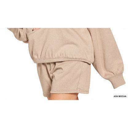 Zenana Fleece Boat Neck Sweatshirt and Shorts Set