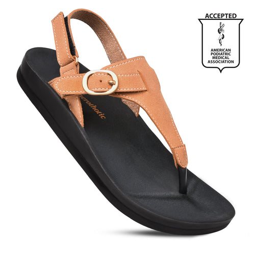 Aerothotic open toe sandals in tan with adjustable strap and comfortable sole
