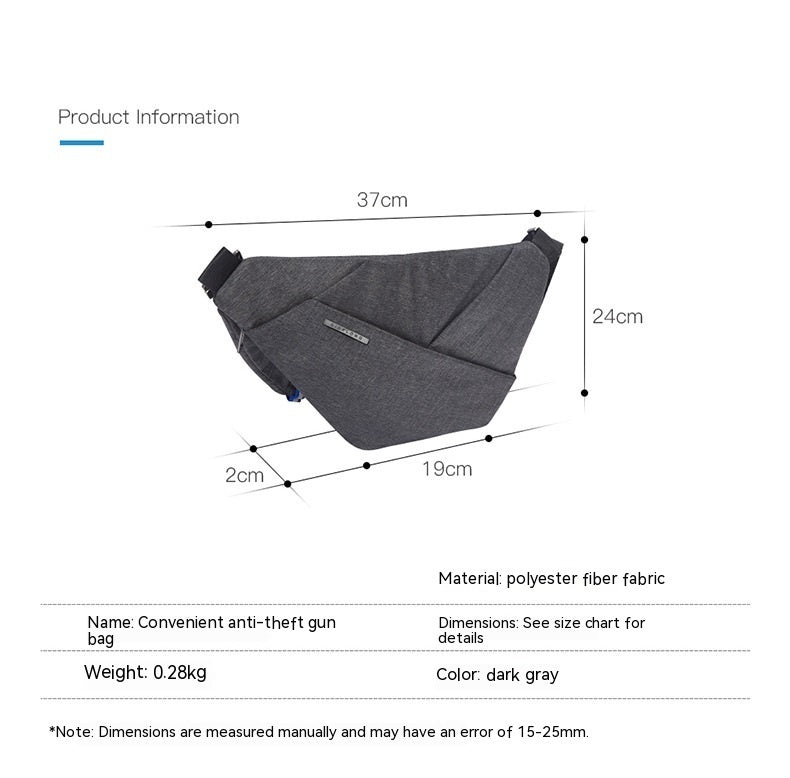 Convenient anti-theft crossbody shoulder bag in dark gray made from durable polyester fiber fabric