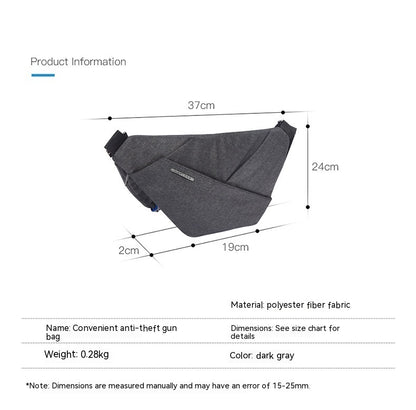Convenient anti-theft crossbody shoulder bag in dark gray made from durable polyester fiber fabric